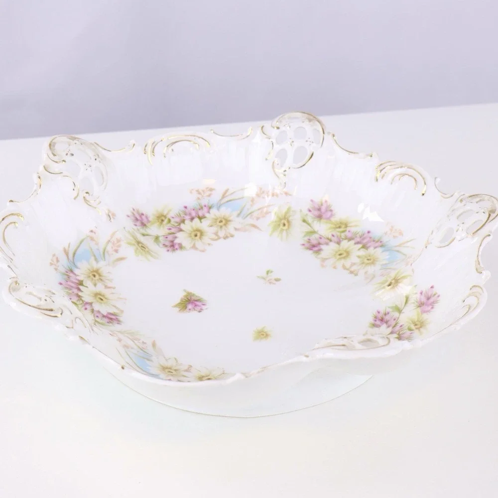 Vintage BRC Moliere Germany Reticulated Floral Porcelain Centerpiece Bowl 10